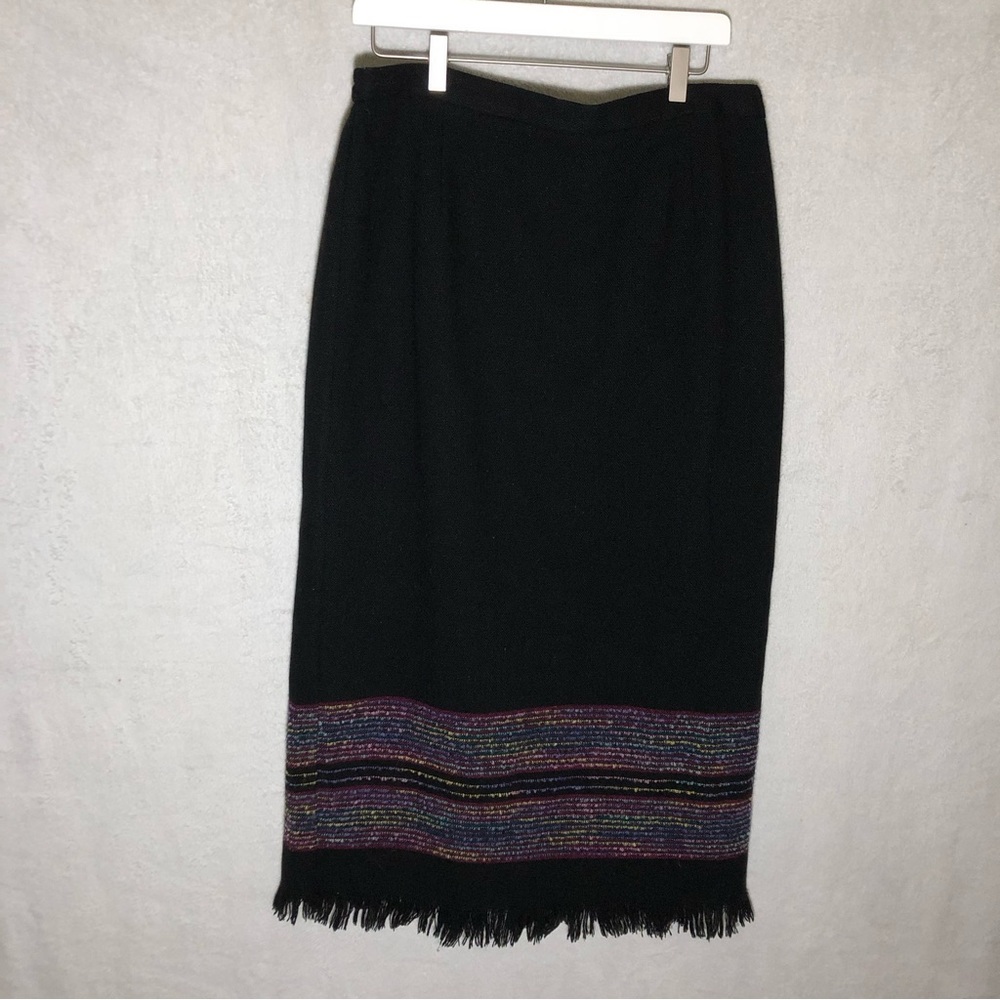 Requirements Skirt Womens 14 Maxi Wool Blend Lined Fringe Hem Embroidered